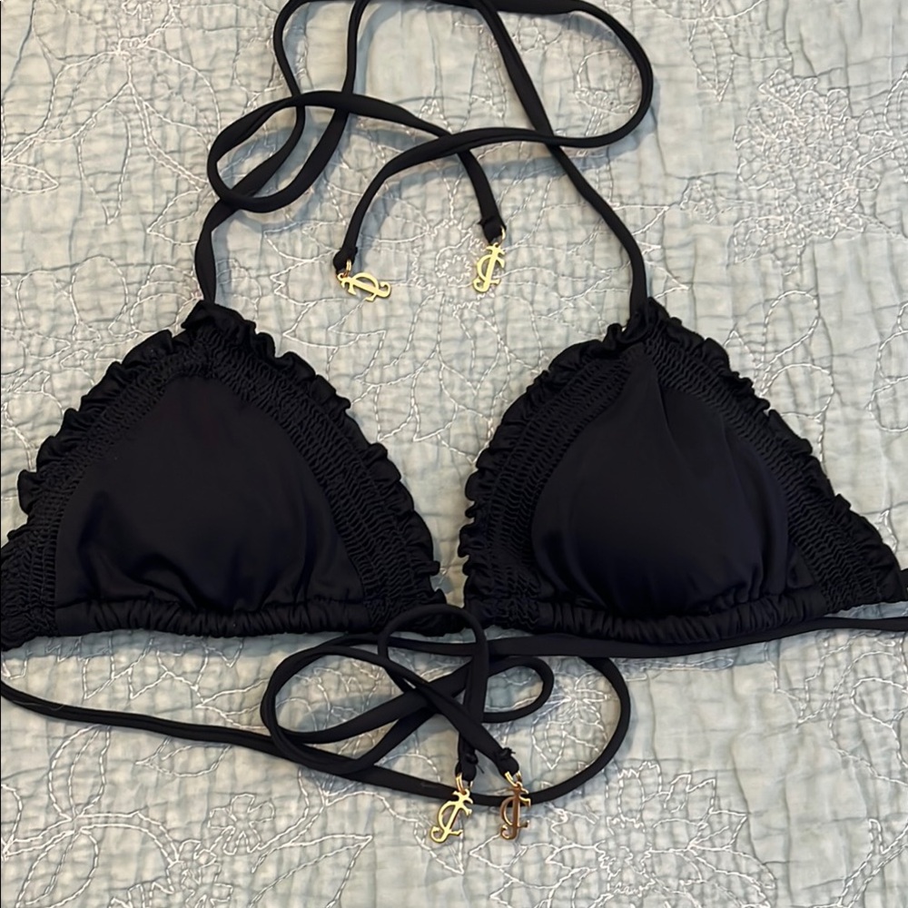 Juicy Couture Black Triangle Bikini Top with Gold Accents
